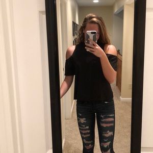 Cold shoulder black top
